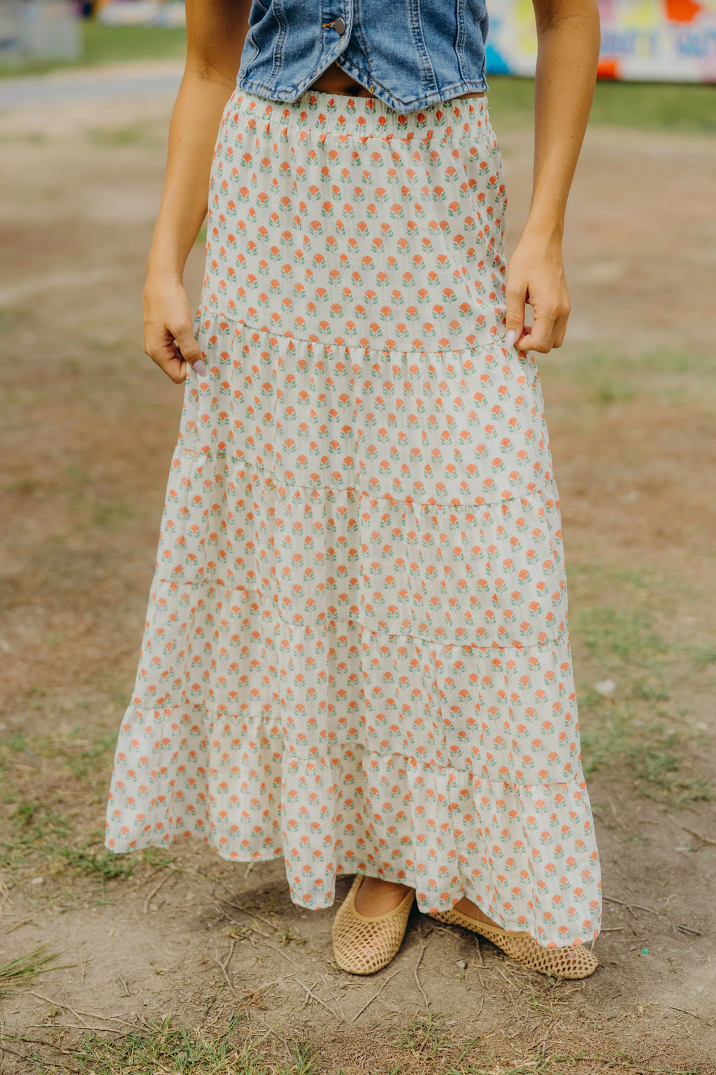 CIRCULAR SKIRT IN CORAL CARNATION