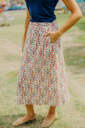 TEXTURED MIDI SKIRT IN TUSCAN TOMATO