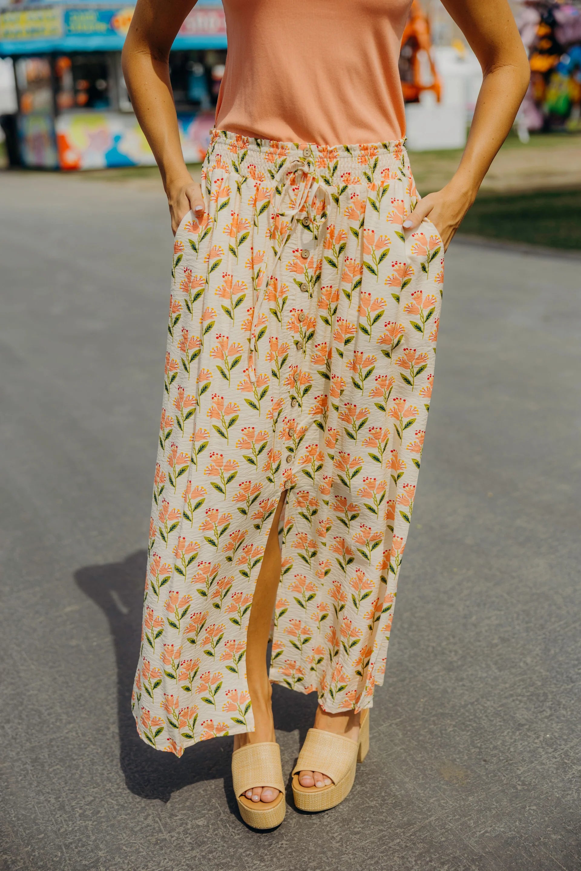 BUTTON FRONT SLIT MAXI IN WILD SPROUT