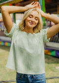 WOVEN CRINKLE TOP IN PISTACHIO CREAM